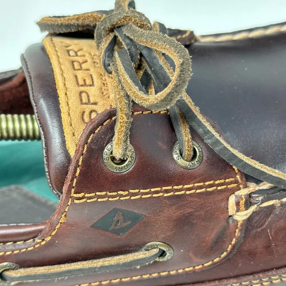 Sperry Top-Sider 2-Eye Leather Boat Shoes Mens 11 W Brown Deck Moccasin Slip On